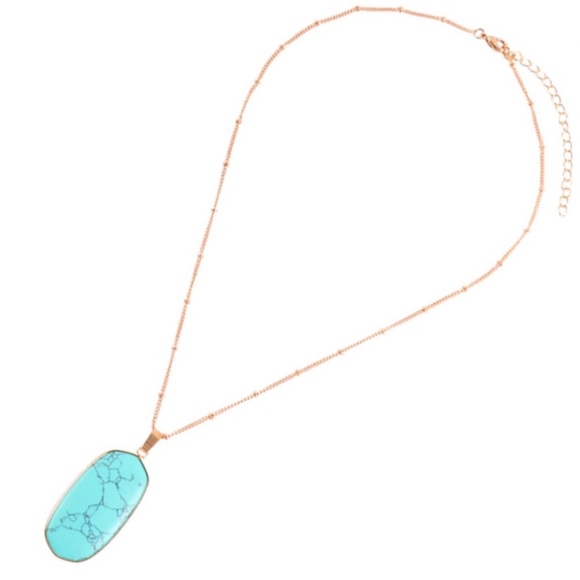 1 LEFT! Natural Turquoise Large Stone Pendant Long Women’s Western Boho Necklace - Picture 4 of 4